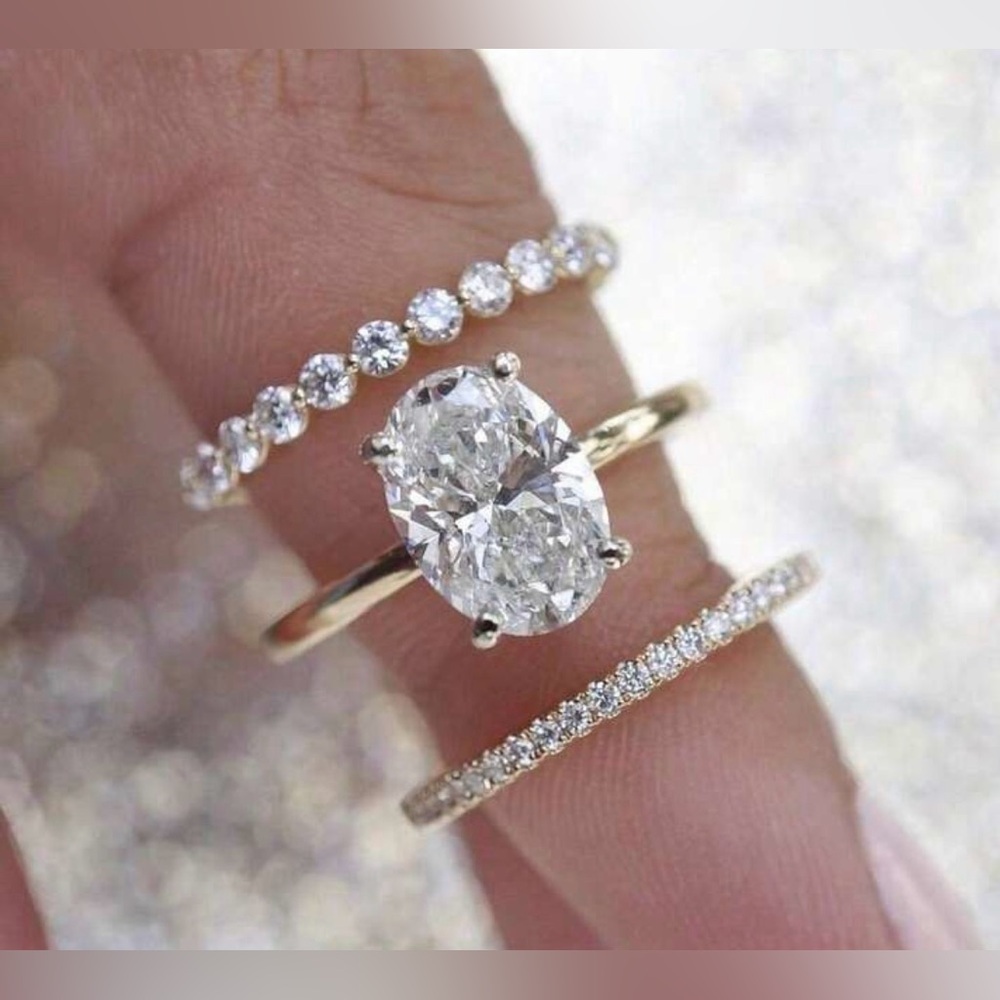 NEW 3 pc Oval Cut Cubic Zirconia Ring Set size 6